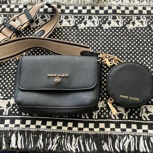 Anne Klein Black and Tan Crossbody Bag with Coin Pouch
